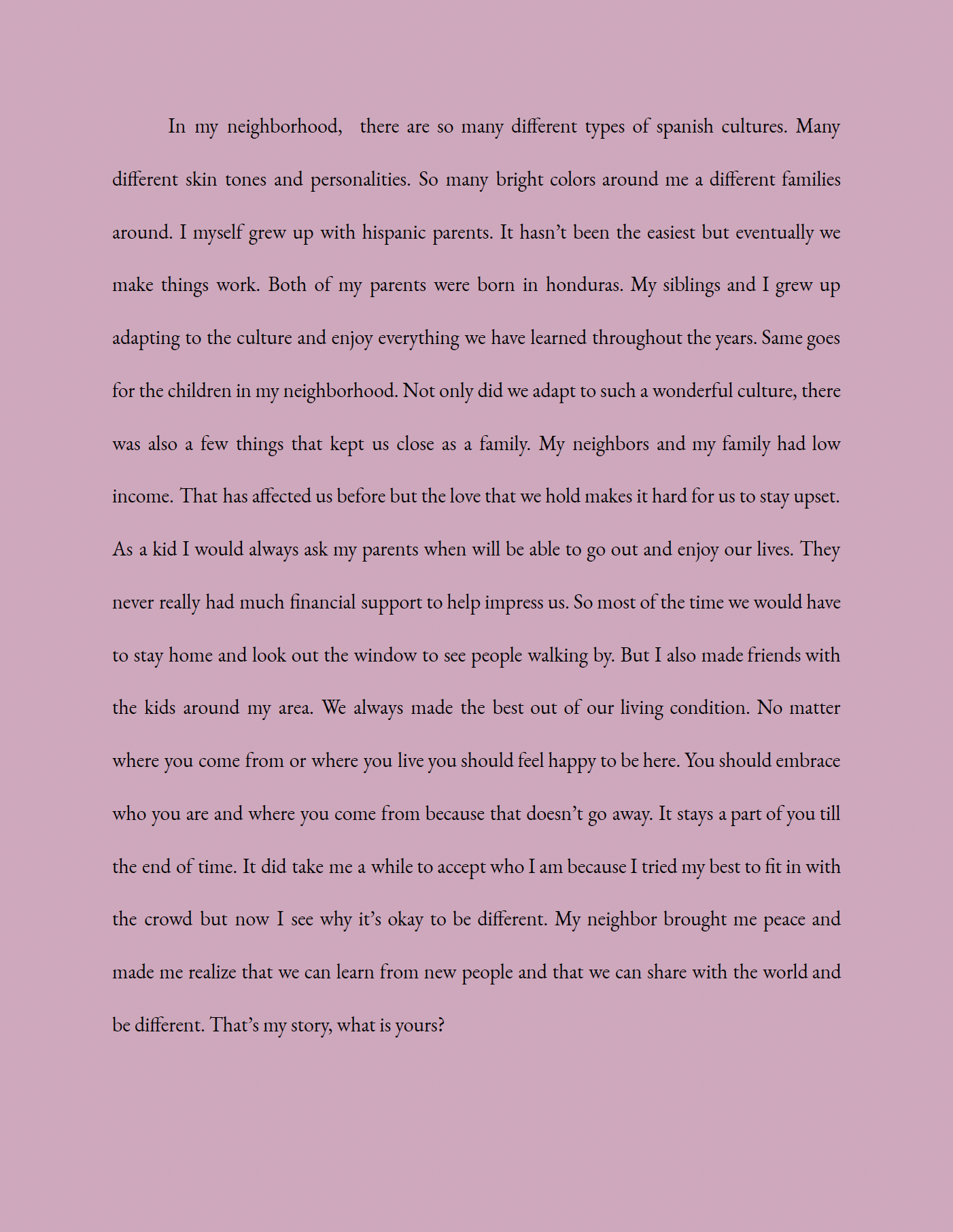 Lynn Nottage’s plays often take an honest look at cultures we don’t often see onstage. Write a one-page play about a group of people (perhaps you know them) whose stories you want to see onstage.