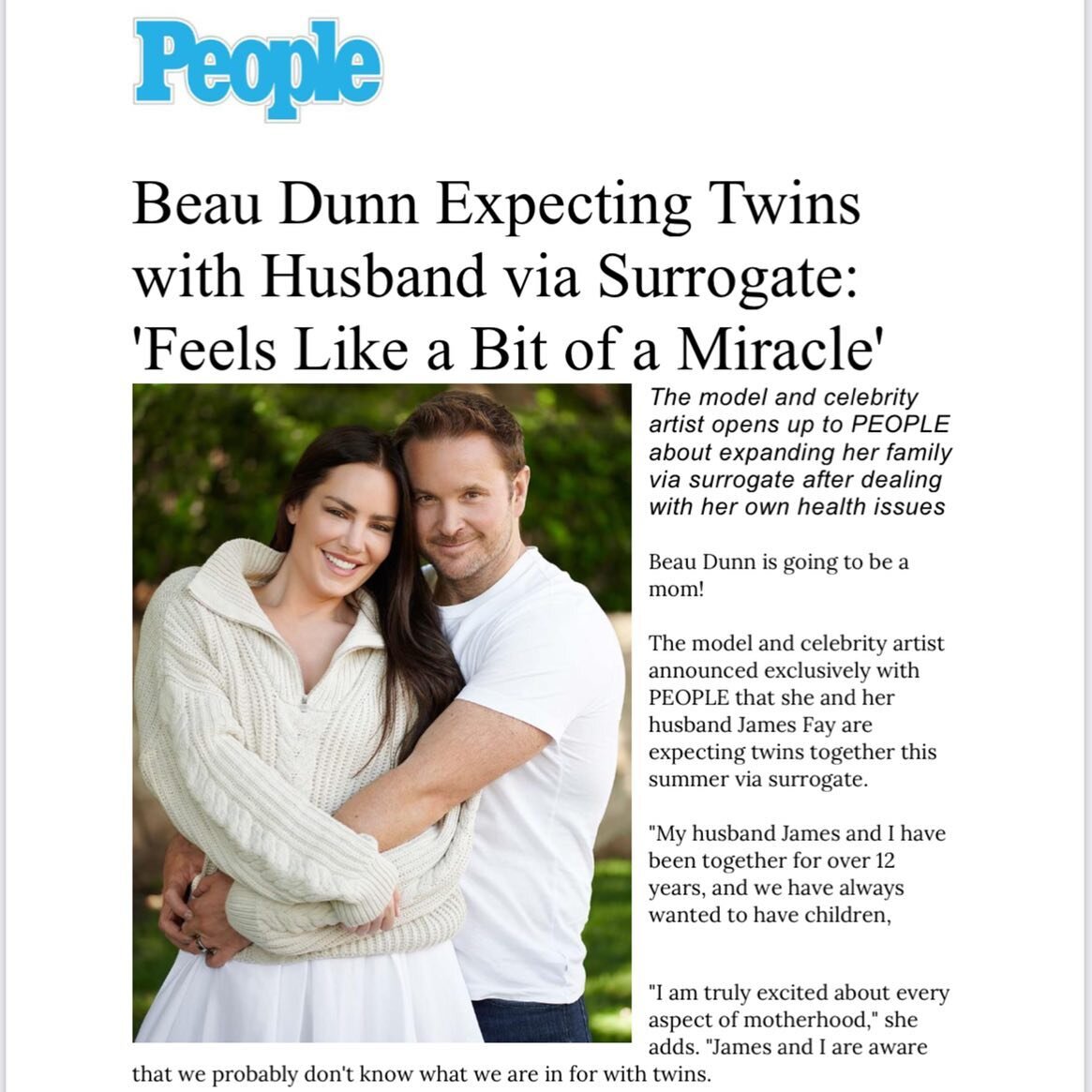 BIG news today 👶🏻👶🏻 Artist @beaudunn announces she is having twins after her secret battle with cancer. Exclusively on @people 👏🏼 @sablemassingill