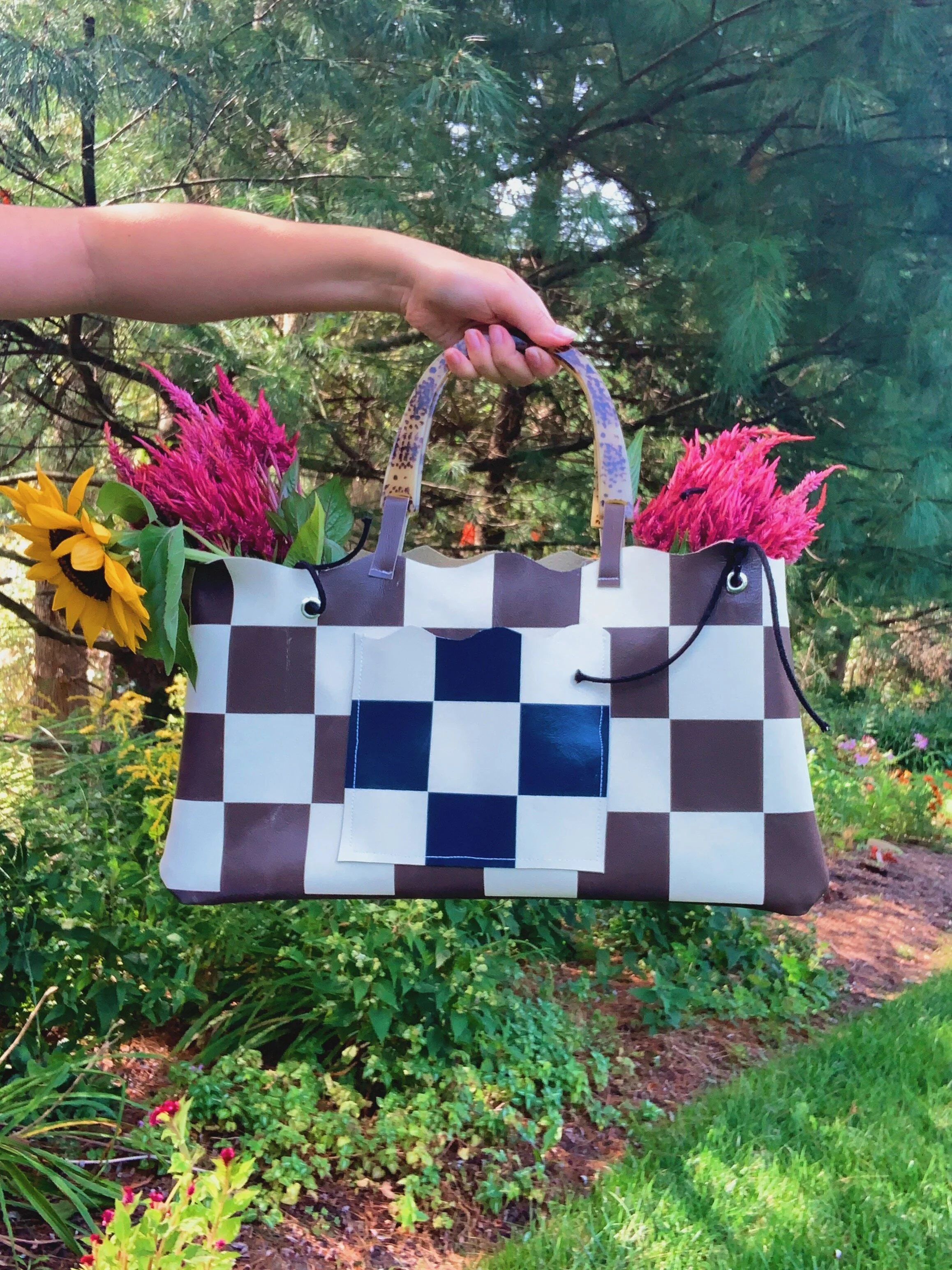 Handmade Leather Bag with Vintage Purse Handle