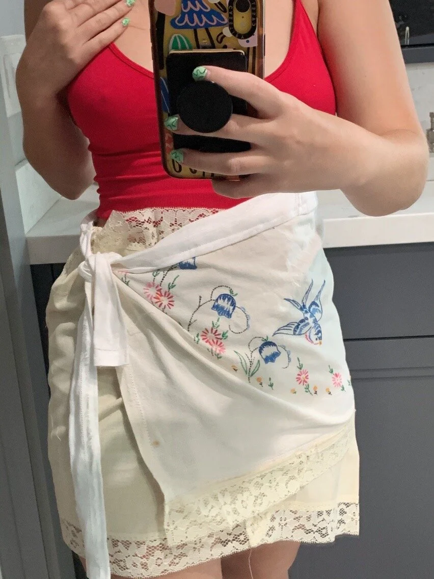 Wrap Skirt made with Vintage Linens + Lace