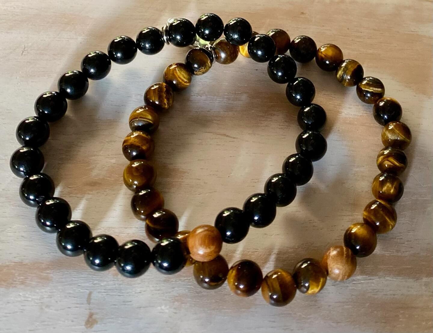 Another custom order! Adding a sandalwood bead is always an option- here you can see it paired with tigers eye, and black tourmaline! 🤍 #smallbusiness #customjewelry #sandalwood #blacktourmaline #tigerseye