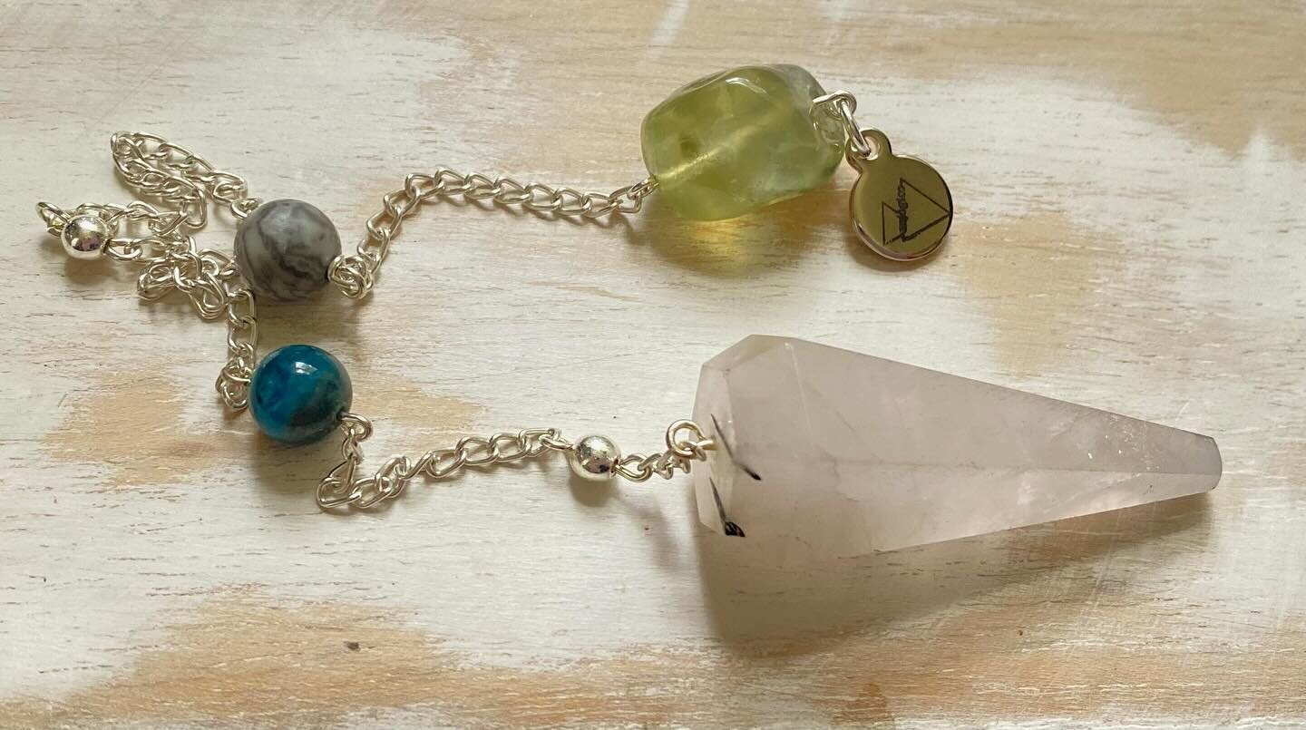 custom pendulum with moonstone, hematite, apatite, map jasper, and prehnite! 💎🤍 DM me to get yours! #smallbusiness #custompendulum