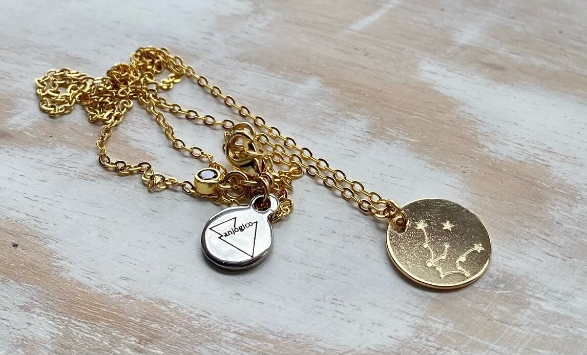 hands down one of my favorite pieces! A gold plated zodiac constellation necklace ☺️ this one is for a January birthday ♒️ DM me to get yours! #zodiacnecklace #aquariusjewelry #smallbusiness