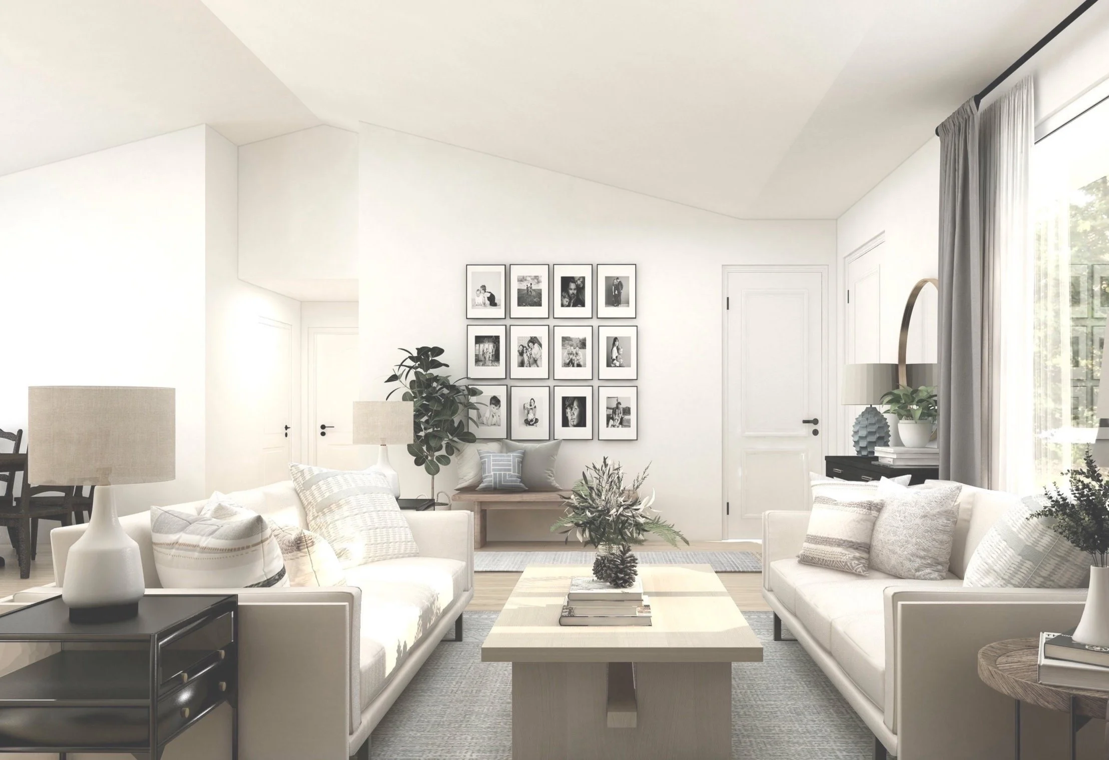 Bright, modern living room with clean, organized layout in a New York City apartment