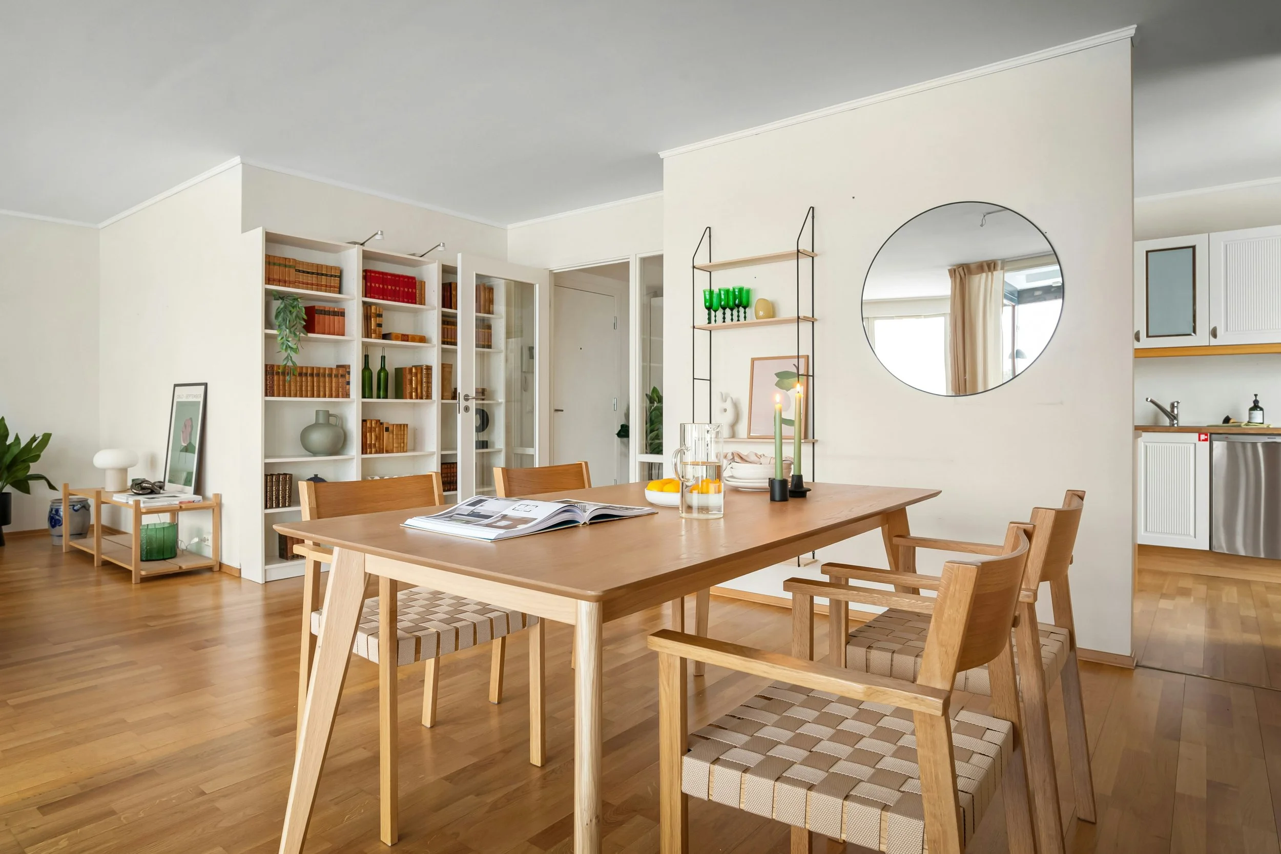 organized small NYC apartment living room with functional storage