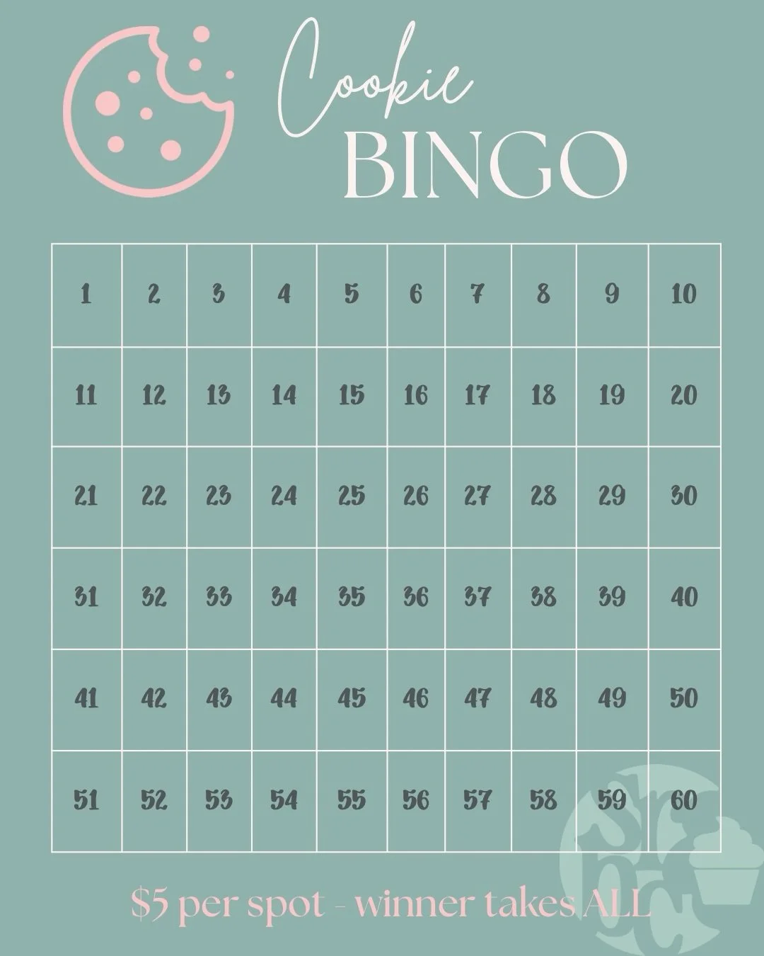 🍪 COOKIE BINGO IS BACK! 🍪

We&rsquo;ve got over 100 treats up for grabs this round, so we&rsquo;re doing TWO WINNERS! 🎉

Each winner will receive HALF of the prize stash, which includes:
✨ 65 Drop Cookies
✨ 50 Decorated Sugar Cookies
✨ 18 Mini Sug