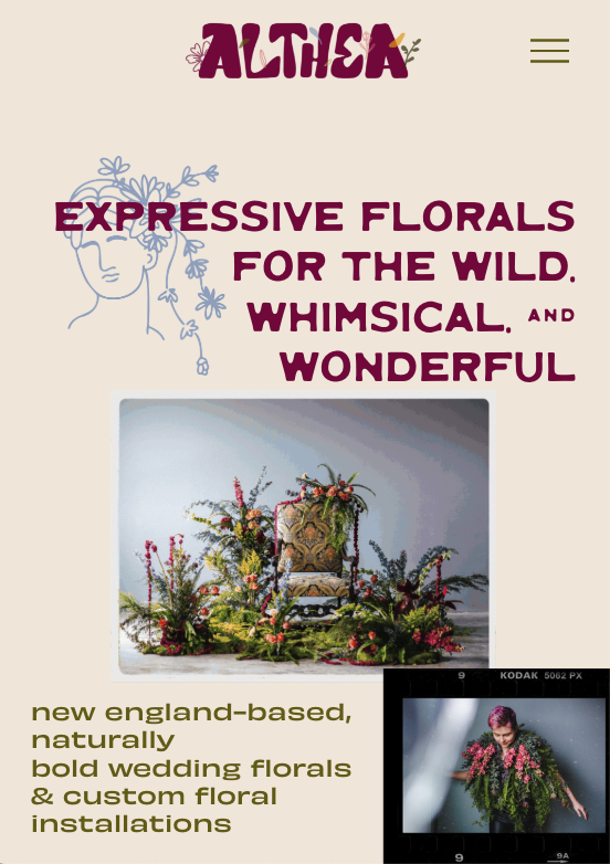 Example of strong brand messaging by Little Flame Creative on her client, Althea Floral Design's, website