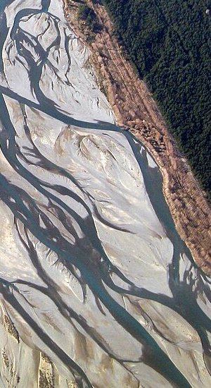 An aerial view of the Waimakariri river