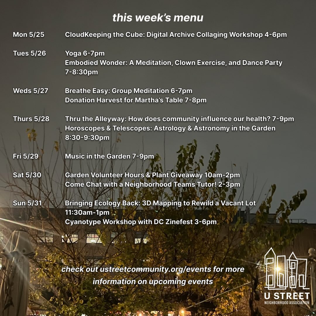 **UPDATE: Music in the Garden is canceled / Horoscopes and Telescopes is 8-9pm / Thru the Alleyway event is postponed to next month // We&rsquo;ve got some events on the calendar that were rescheduled from past weeks&mdash;check out more info on the 