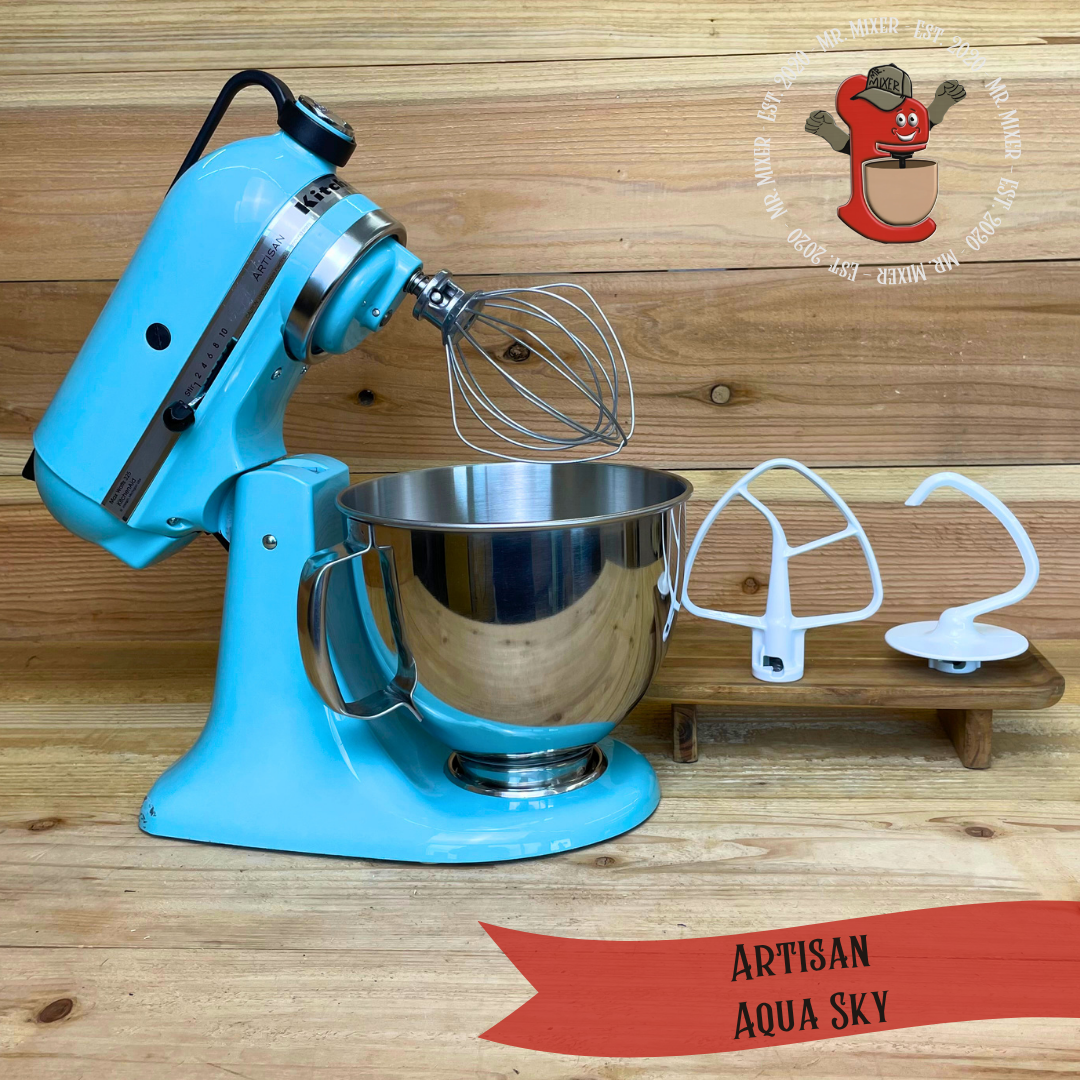 Mr. Mixer Upgraded KitchenAid Artisan (KSM150PSAQ) 5 Quart Aqua Sky With Coated Attachments #669