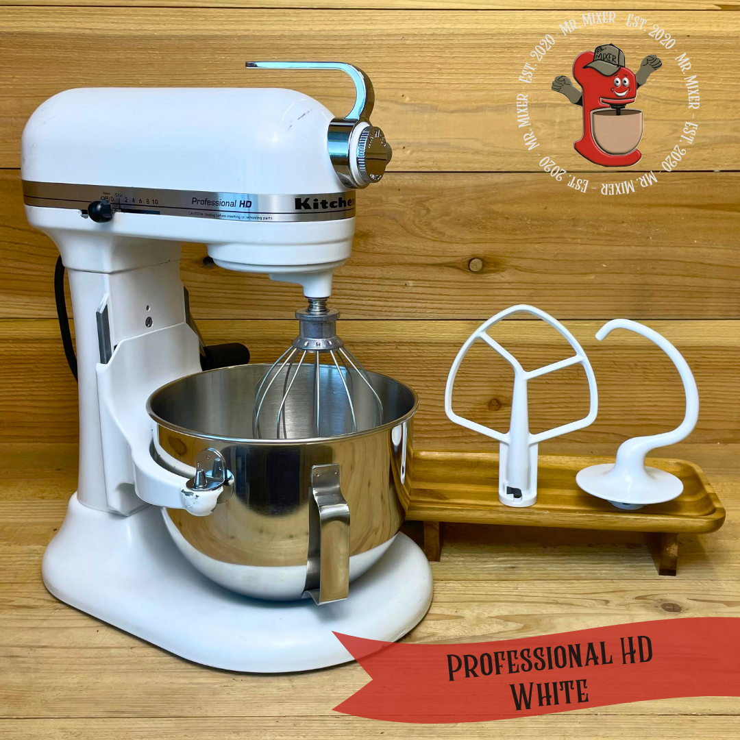 Mr. Mixer Upgraded KitchenAid Professional HD (KG25H0XWH) 5 Quart White With Coated Attachments #745