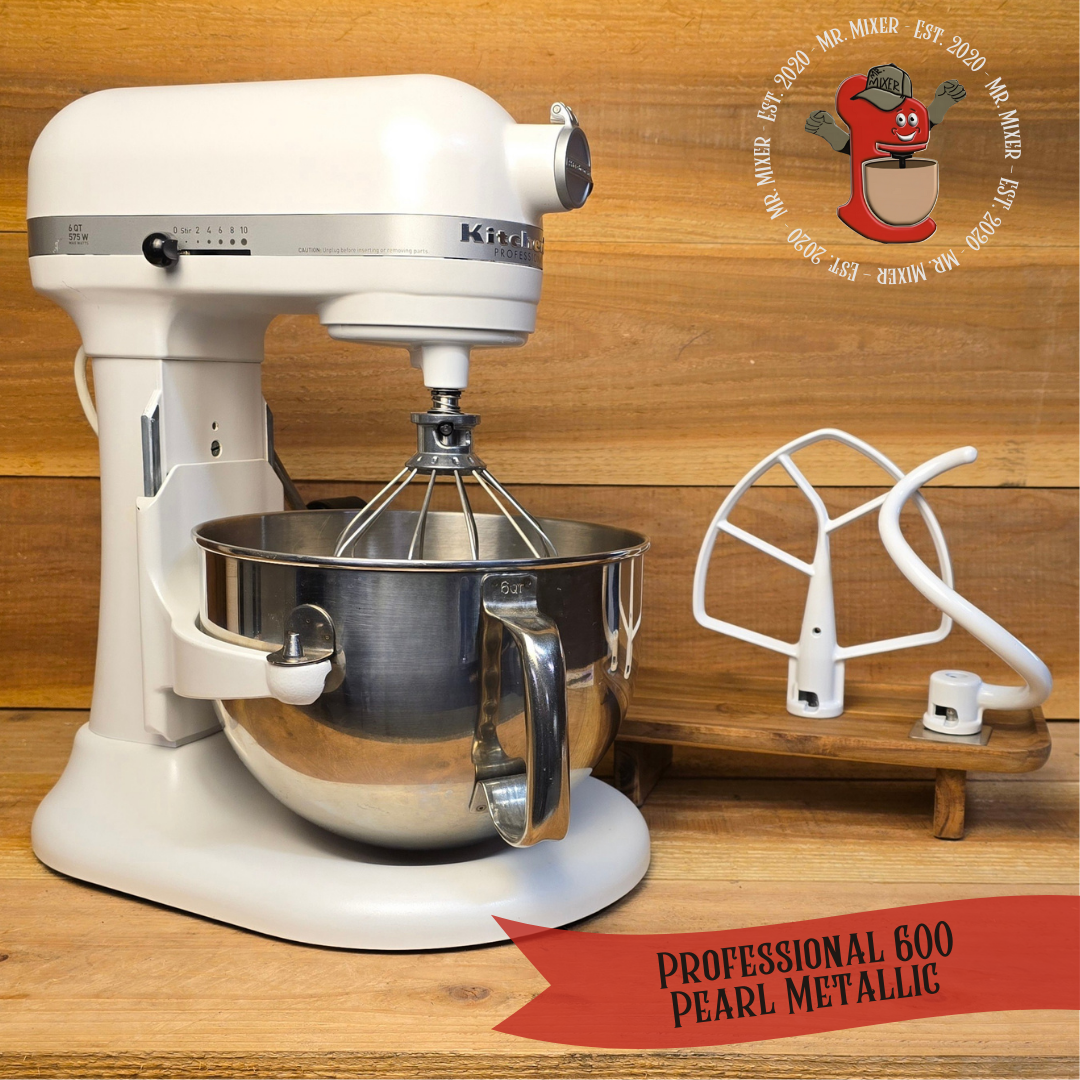 Mr. Mixer Upgraded KitchenAid Professional 600 6 Quart Pearl Metallic with Coated Attachments #356