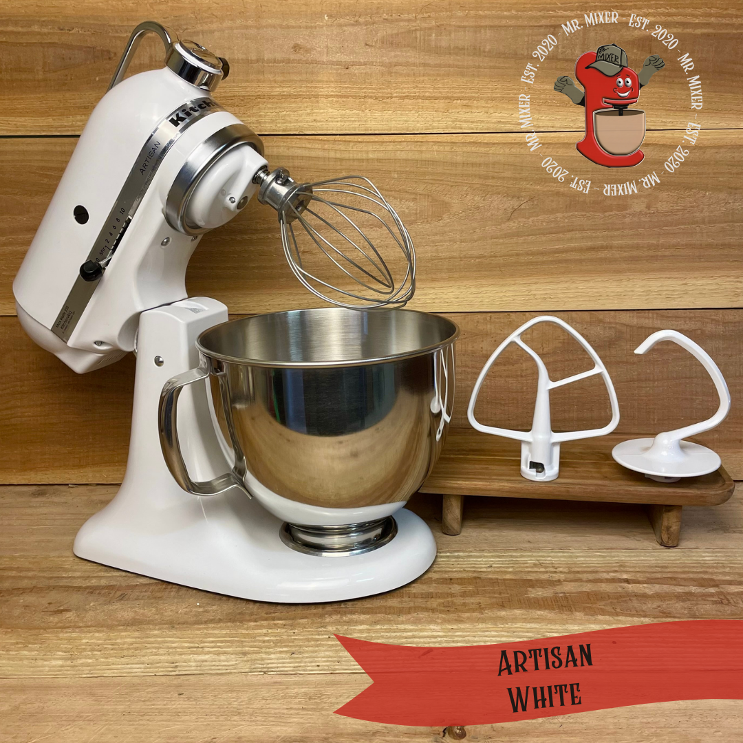 Mr. Mixer Upgraded KitchenAid Artisan (KSM150PSWH) 5 Quart White With Coated Attachments #589