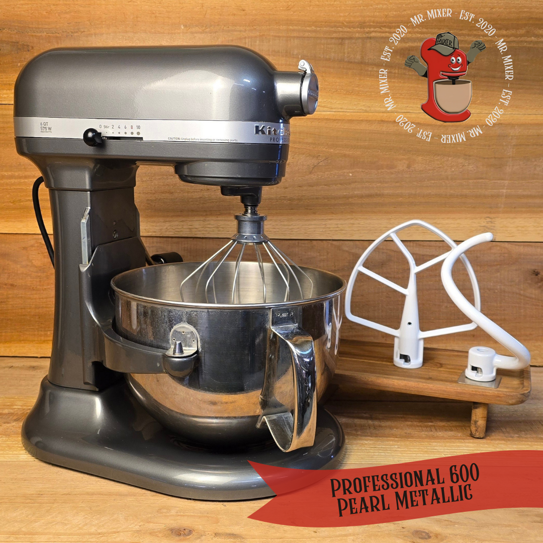 Mr. Mixer Upgraded KitchenAid Professional 600 (KP26M1XPM) 6 Quart Pearl Metallic with Coated Attachments #352