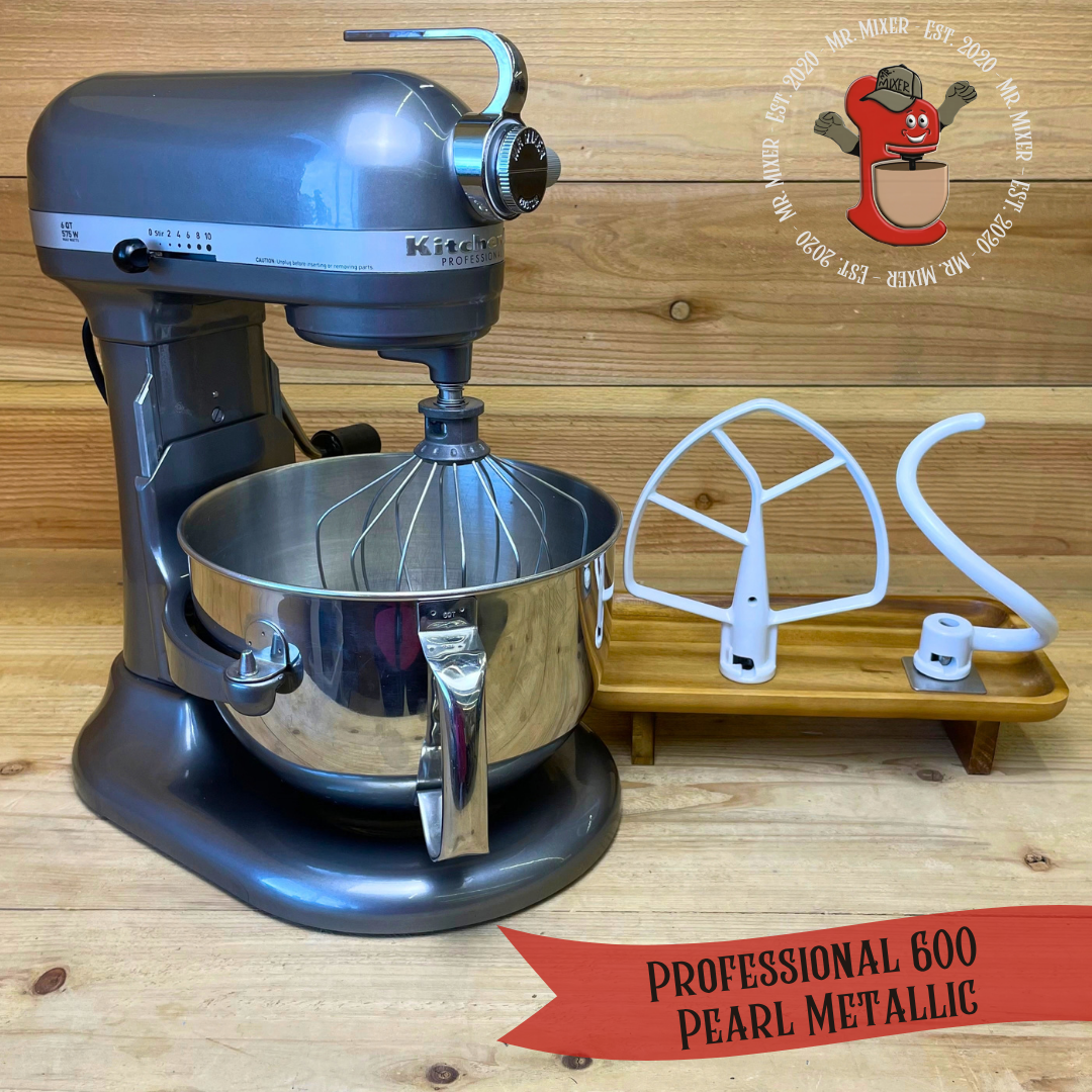 Mr. Mixer Upgraded KitchenAid Professional 600 (KP26M1XPM) 6 Quart Pearl Metallic With Coated Attachments #756