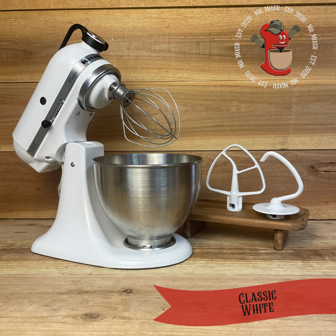 Mr. Mixer Upgraded KitchenAid Classic (K45SSWH) 4.5 Quart White With Coated Attachments #446