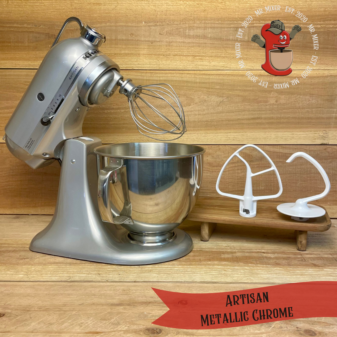 Mr. Mixer Upgraded KitchenAid Artisan (KSM150PSMC0) 5 Quart Metallic Chrome With Coated Attachments #578