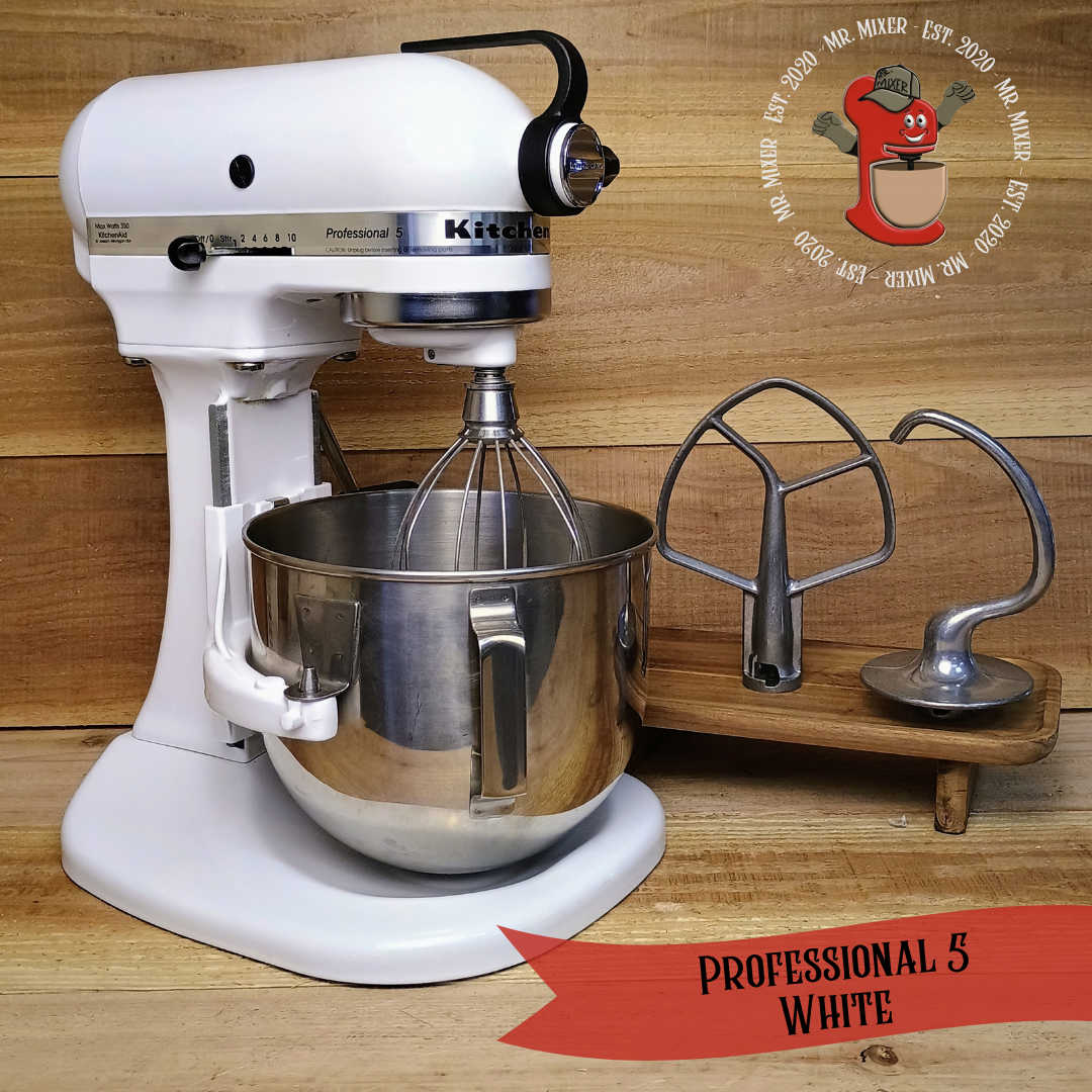 Mr. Mixer Upgraded KitchenAid Professional 5 (KSM50PWH) 5 Quart White With Stainless Steel Attachments #298