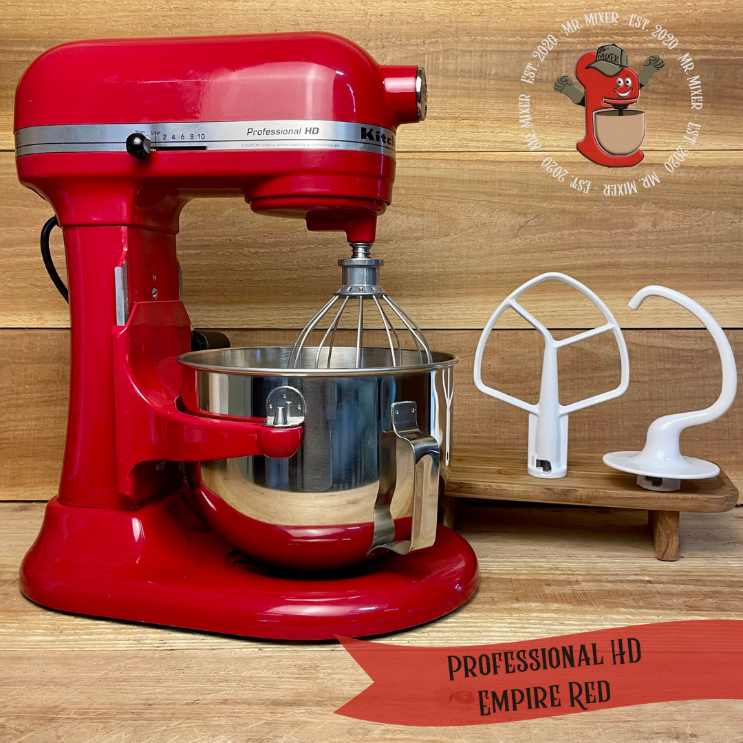 Mr. Mixer Upgraded KitchenAid Professional HD (KG25H3XER) 5 Quart Empire Red With Coated Attachments #516