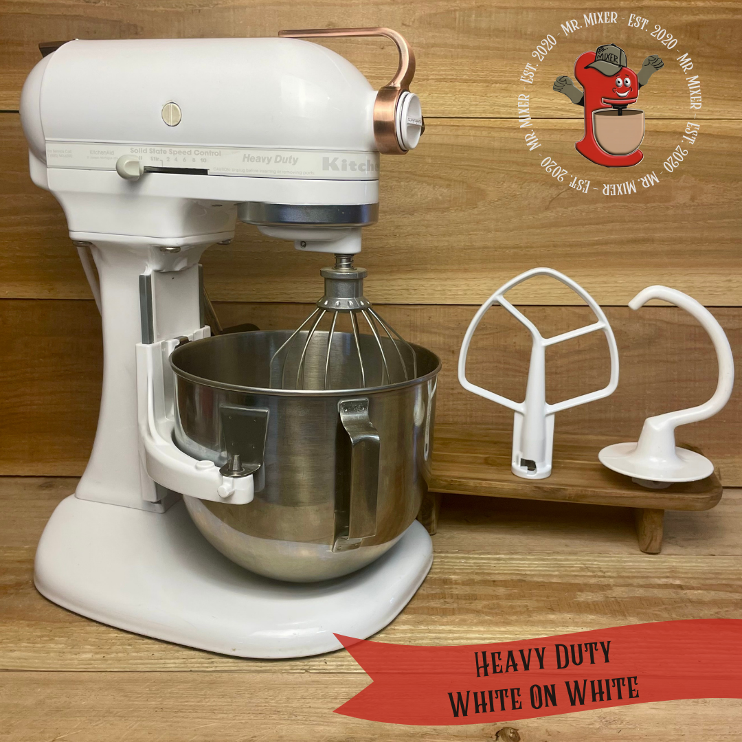 Mr. Mixer Upgraded KitchenAid Heavy Duty (KSM5PSWW) 5 Quart White On White With Coated Attachments #573