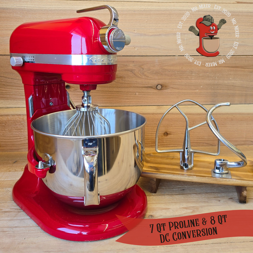 Mr. Mixer Upgraded KitchenAid 7 Qt Proline & 8 Qt 1.3HP DC Conversion Empire Red with Attachments