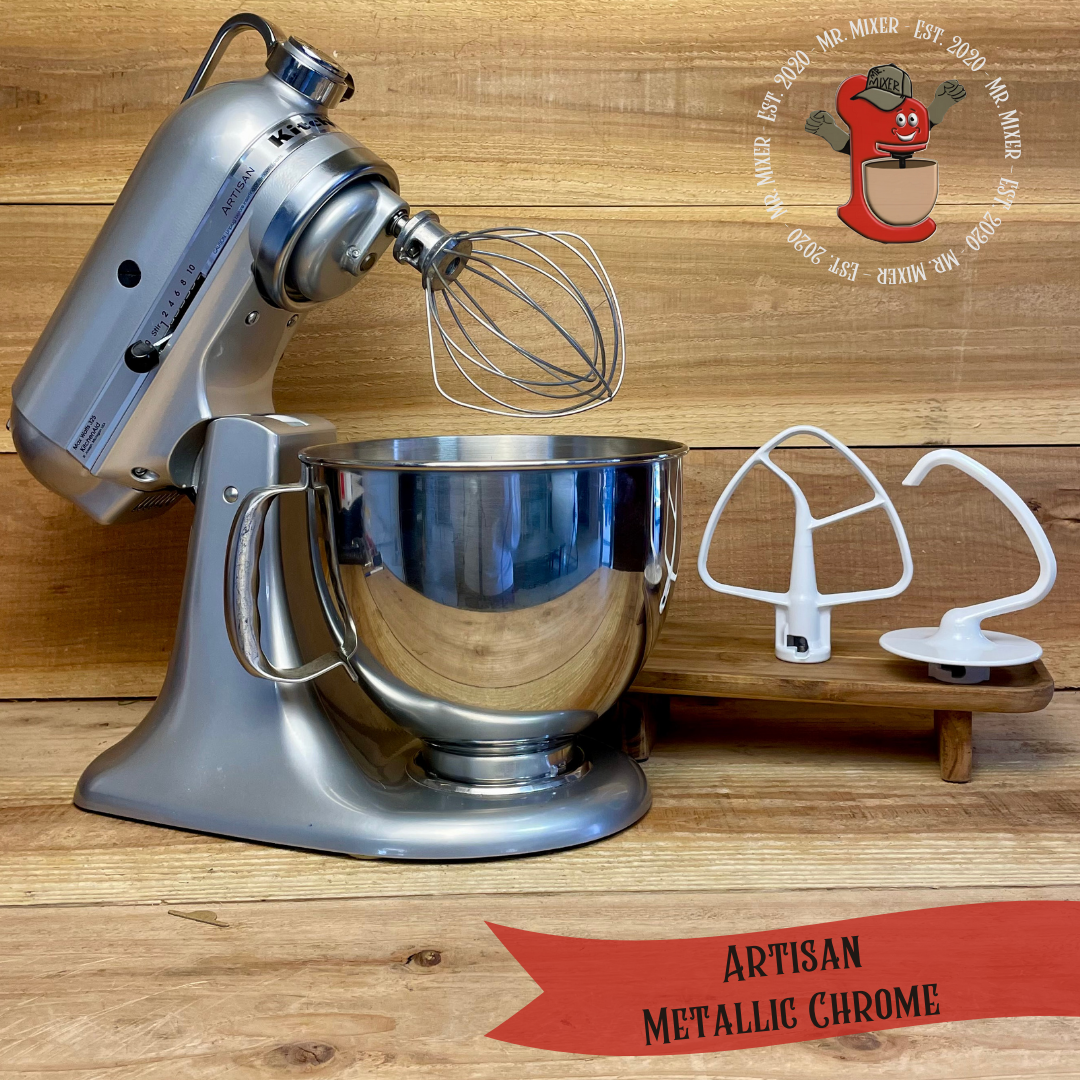 Mr. Mixer Upgraded KitchenAid Artisan (KSM150PSMC) 5 Quart Metallic Chrome With Coated Attachments #502