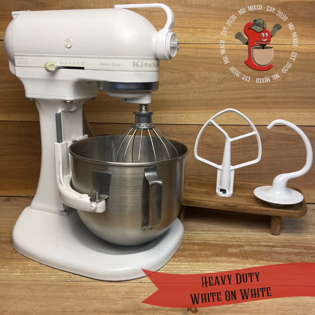 Mr. Mixer Upgraded KitchenAid Heavy Duty (K5SSWW) 5 Quart White On White With Coated Attachments #570