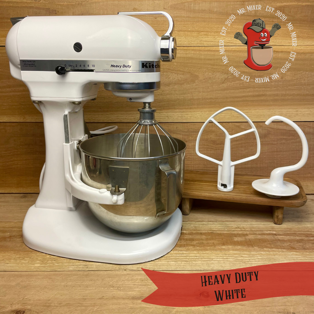 Mr. Mixer Upgraded KitchenAid Heavy Duty (KSM5PPWH) 5 Quart White With Coated Attachments #562