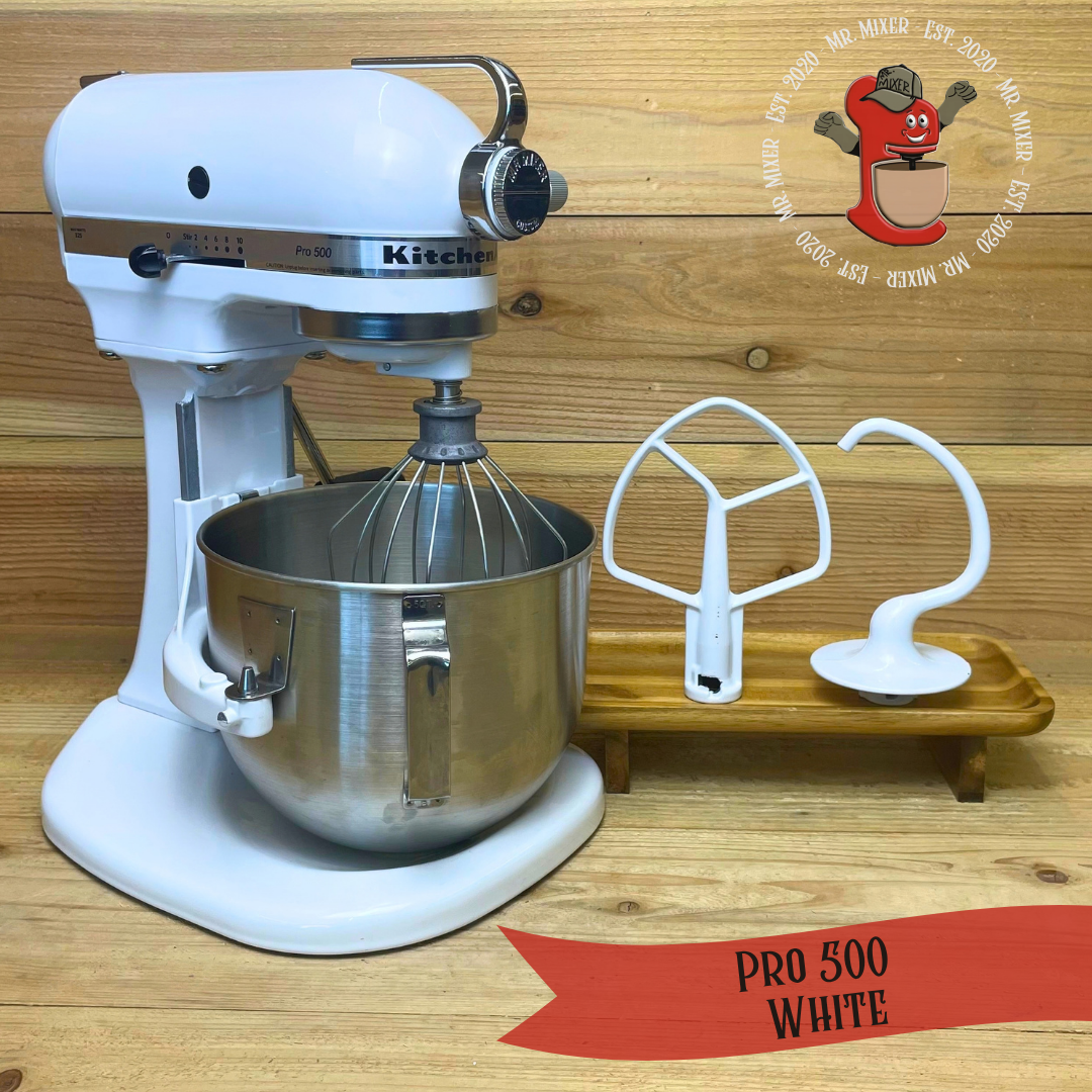 Mr. Mixer Upgraded KitchenAid Pro 500 (KSM500PSWH) 5 Quart White With Coated Attachments #767