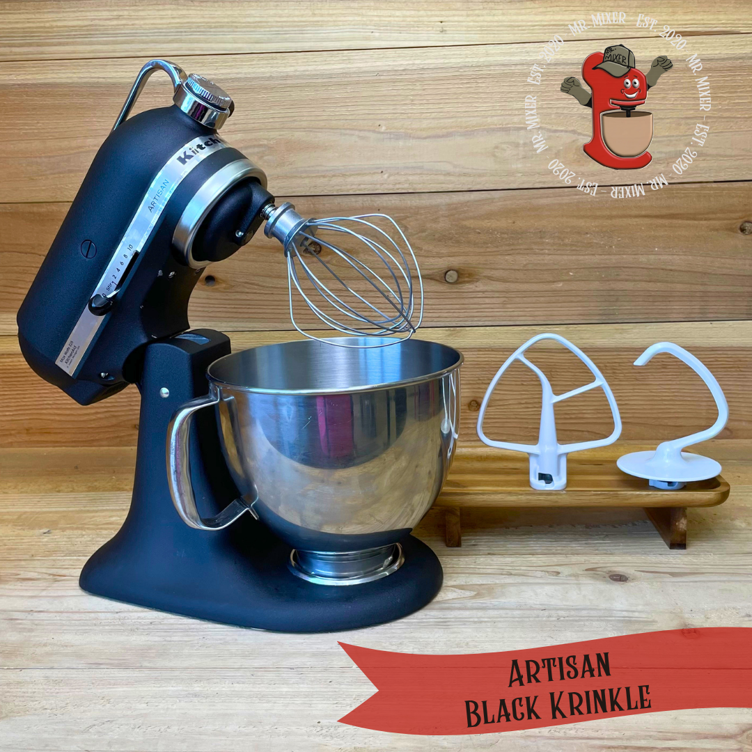 Mr. Mixer Upgraded KitchenAid Artisan (KSM150PSBK) 5 Quart Black Krinkle with Coated Attachments #708