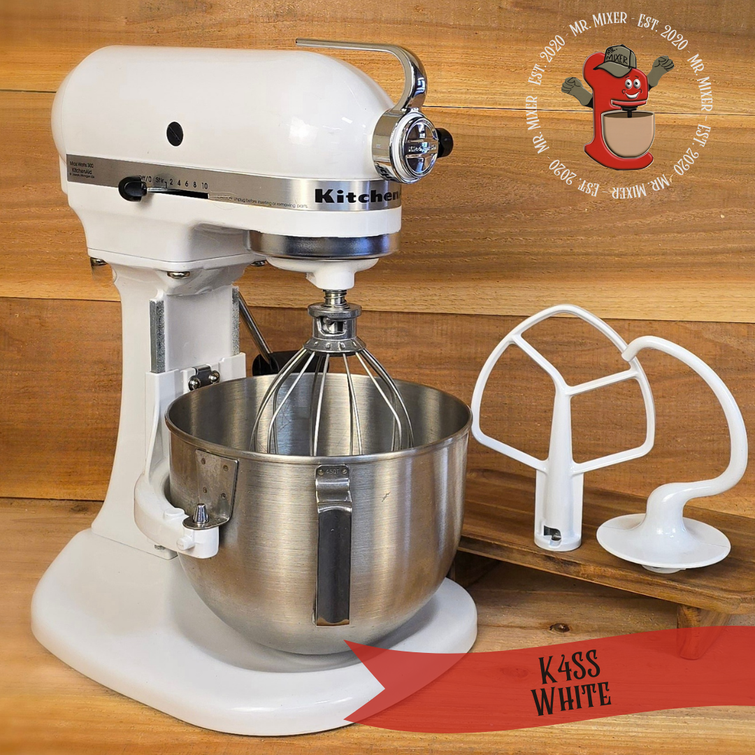 Mr. Mixer Upgraded KitchenAid K4SS (K4SSWH) 5 Quart White with Coated Attachments #60