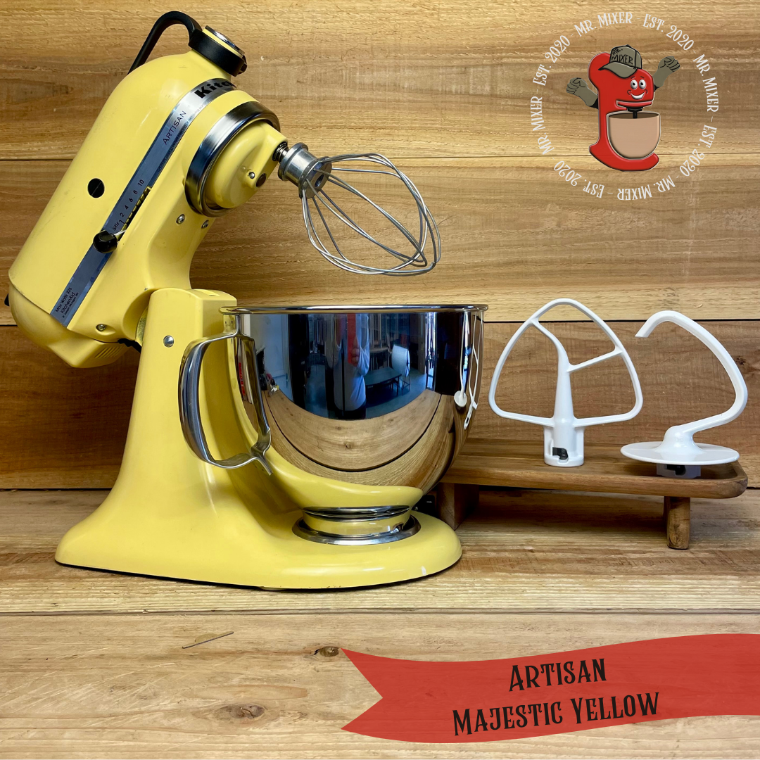 Mr. Mixer Upgraded KitchenAid Artisan (KSM150PSMY) 5 Quart Majestic Yellow With Coated Attachments #500