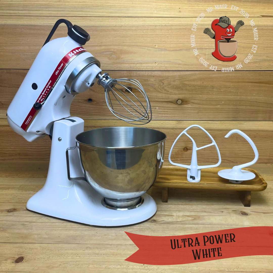 Mr. Mixer Upgraded KitchenAid Ultra Power (KSM90WH) 4.5 Quart White With Coated Attachments #766