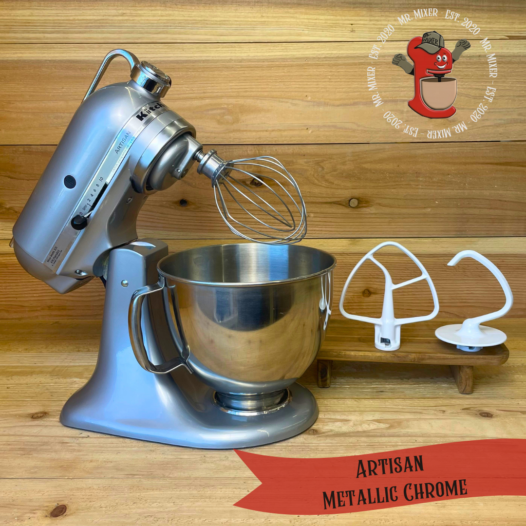 Mr. Mixer Upgraded KitchenAid Artisan (KSM150PSMC0) 5 Quart Metallic Chrome With Coated Attachments #684