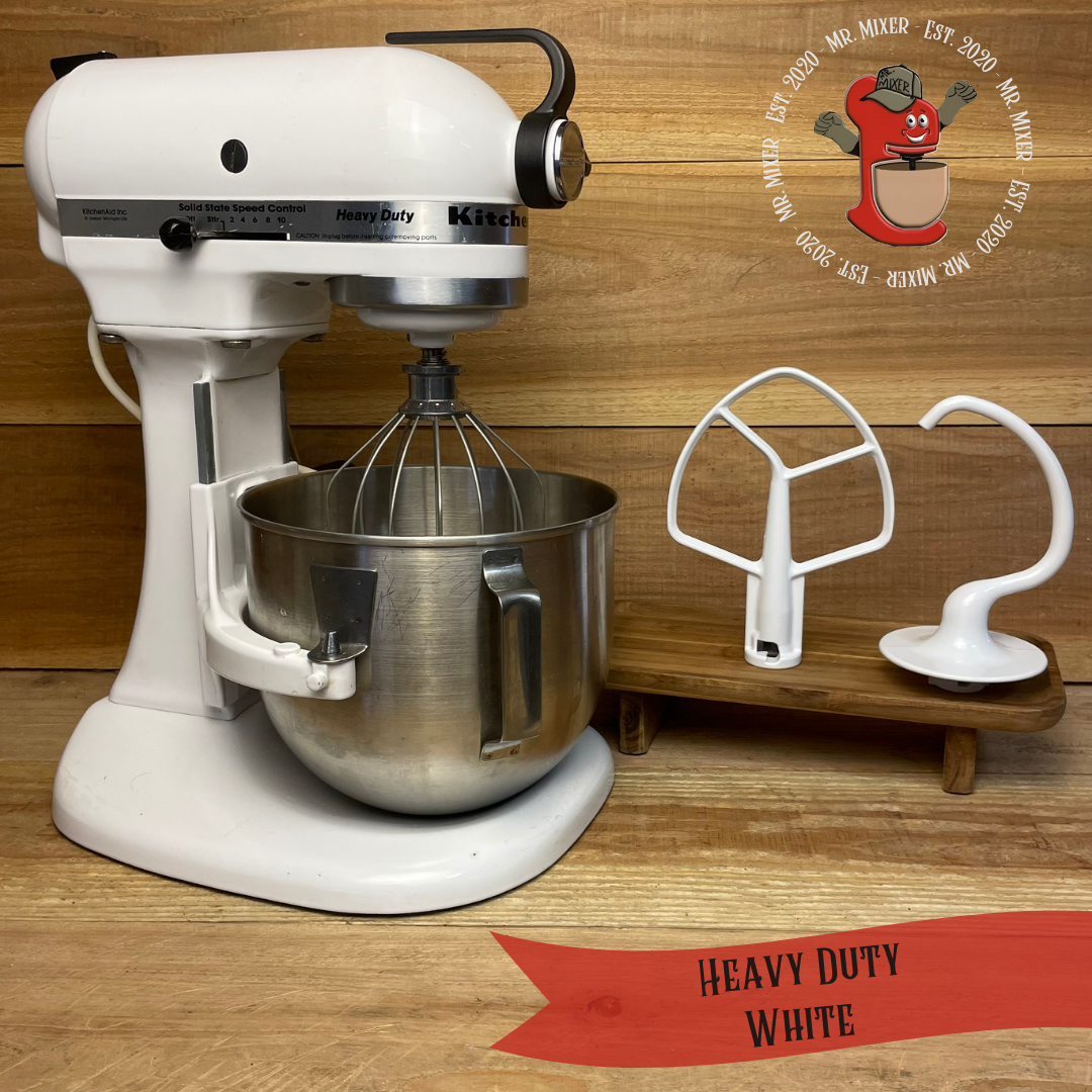 Mr. Mixer Upgraded KitchenAid Heavy Duty (K5SSWH) 5 Quart White With Coated Attachments #571