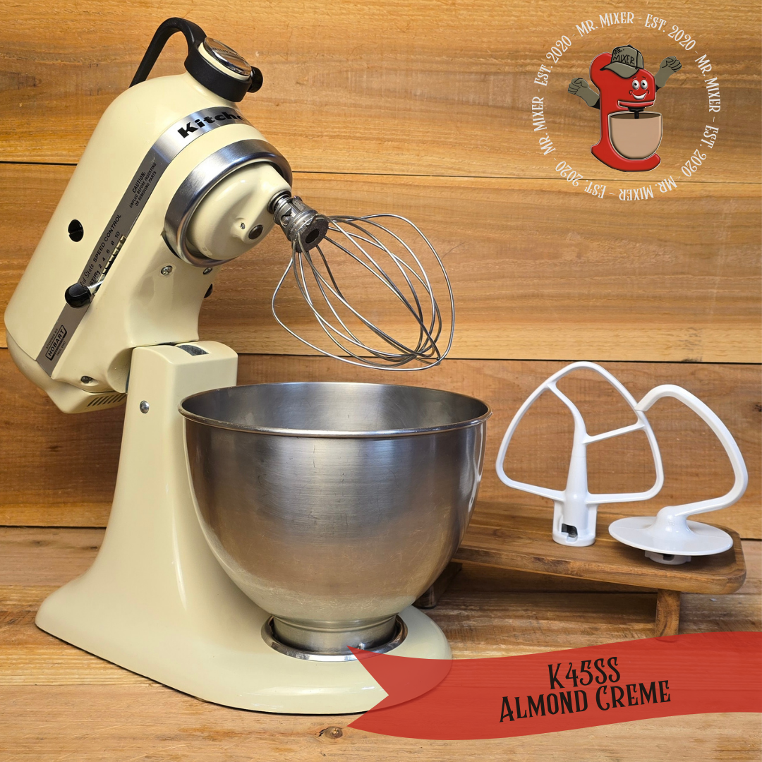 Mr. Mixer Upgraded KitchenAid, K45SS 4.5 Quart Almond Creme With Coated Attachments #436