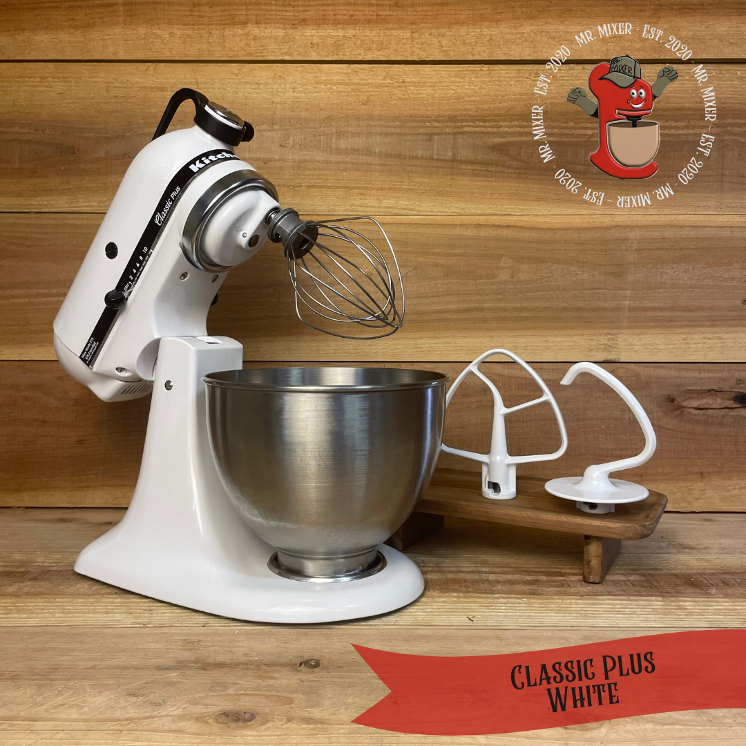 Mr. Mixer Upgraded KitchenAid Classic Plus (KSM75WH) 4.5 Quart White With Coated Attachments #453