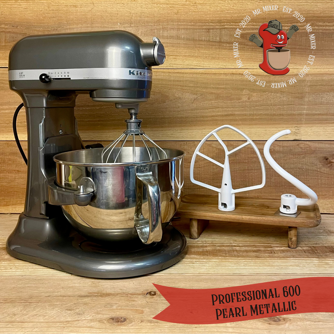 Mr. Mixer Upgraded KitchenAid Professional 600 (KP26M1xPM) 6 Quart Pearl Metallic With Coated Attachments #473