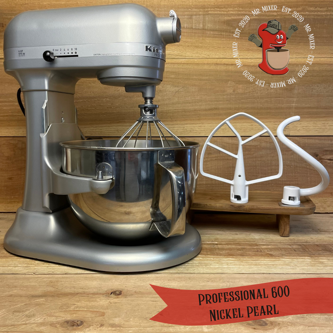 Mr. Mixer Upgraded KitchenAid Professional 600 (KP26M1XNP) 6 Quart Nickel Pearl With Coated Attachments #518