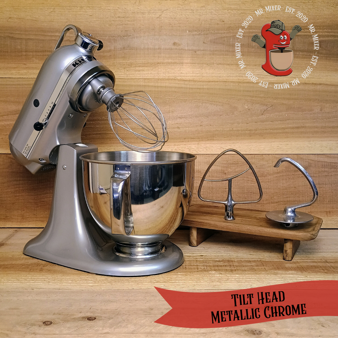 Mr. Mixer Upgraded KitchenAid Tilt Head (KSM105GBMC) 5 Quart Metallic Chrome With Stainless Steel Attachments #290
