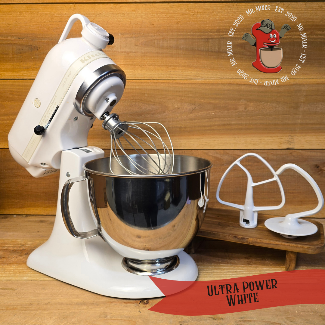Mr. Mixer Upgraded KitchenAid Ultra Power (KSM103WW) 5 Quart White with Coated Attachments #429