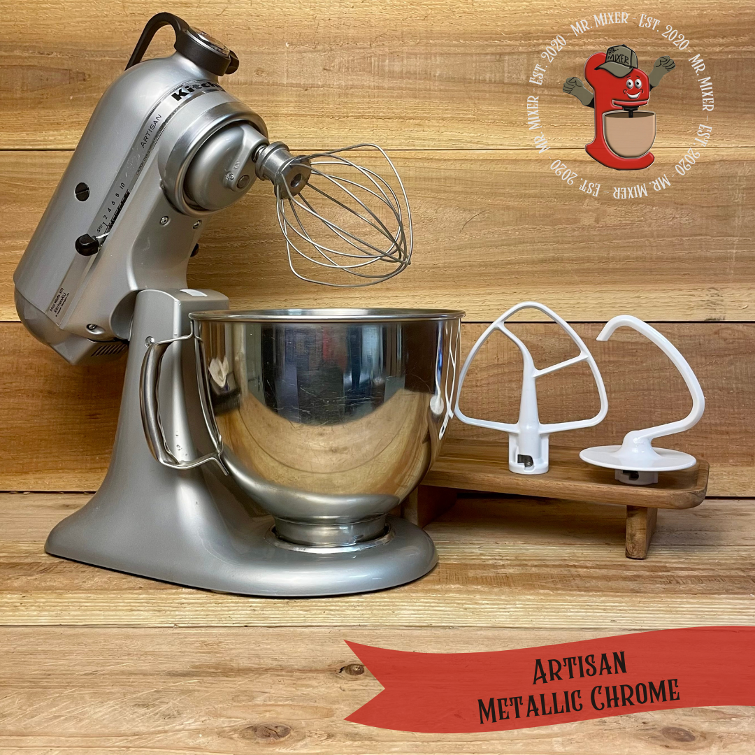 Mr. Mixer Upgraded KitchenAid Artisan (KSM150PSMC) 5 Quart Metallic Chrome with Coated Attachments #482