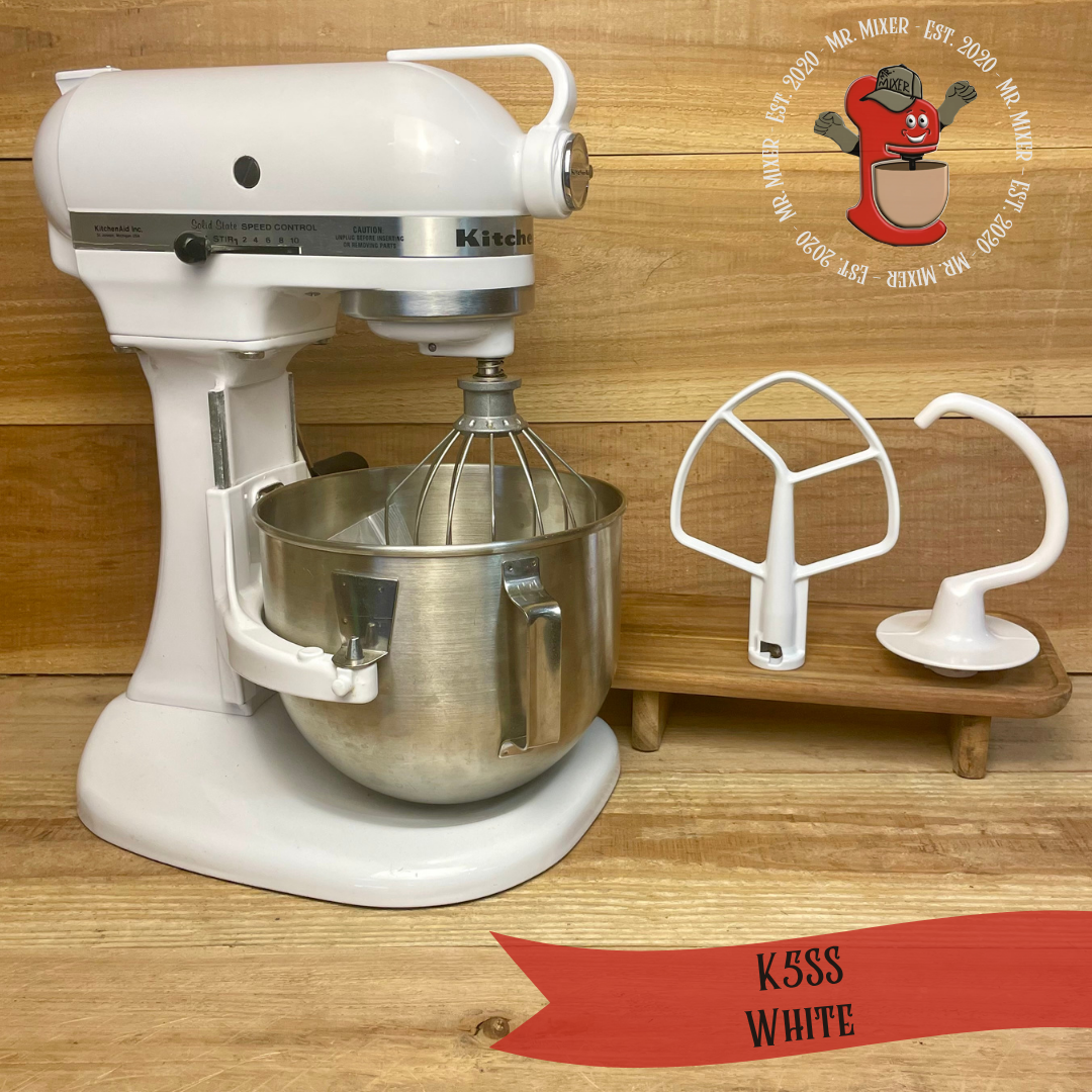 Mr. Mixer Upgraded KitchenAid K5SS  5 Quart White With Coated Attachments #596