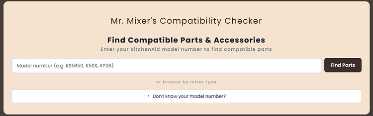 Mr. Mixer Compatibility Checker — search by model number