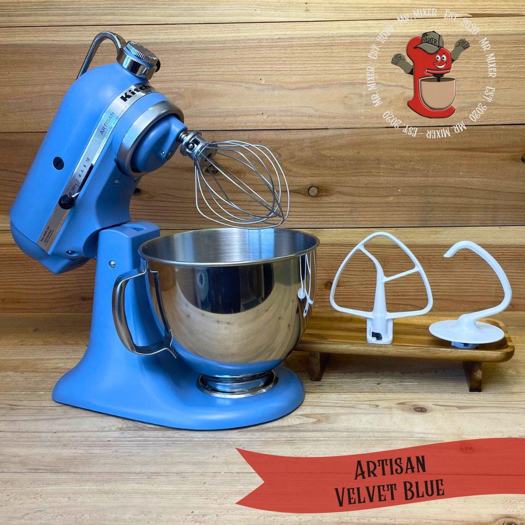 Mr. Mixer Upgraded KitchenAid Artisan (KSM150PSVB) 5 Quart Velvet Blue With Coated Attachments #700