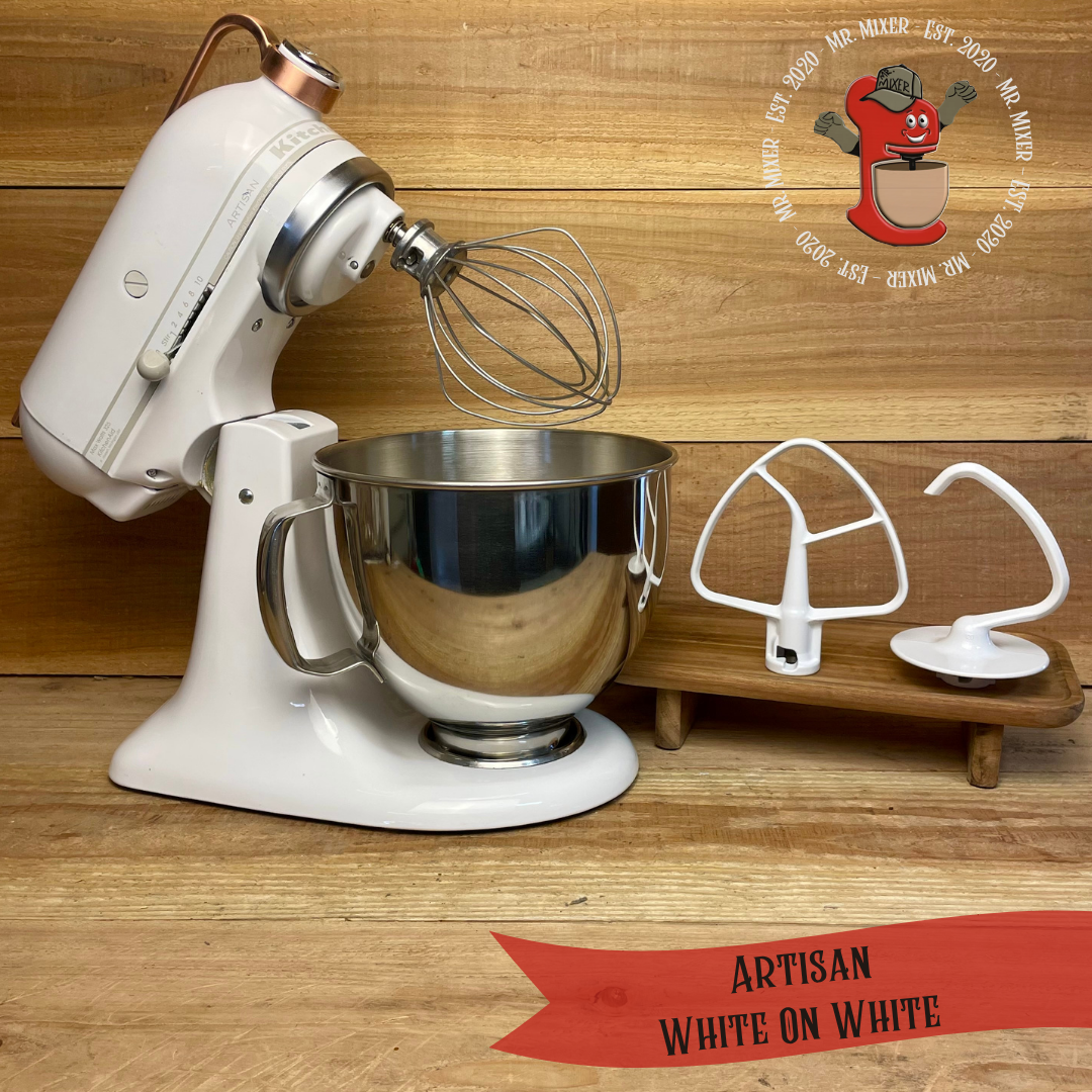 Mr. Mixer Upgraded KitchenAid Artisan (KSM150PSWW) 5 Quart White On White With Coated Attachments #590