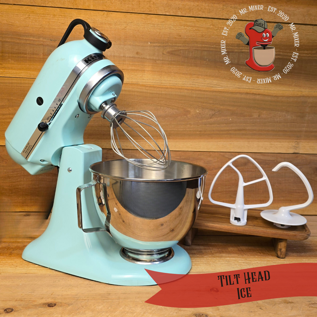 Mr. Mixer Upgraded KitchenAid Tilt Head (KSM88RBQ2IC) 4.5 Quart Ice with Coated Attachments #309