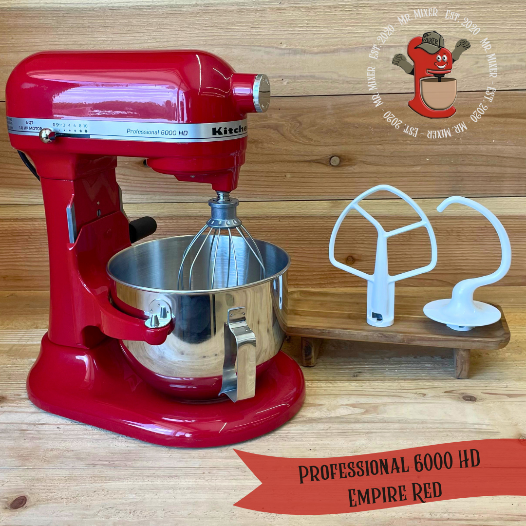 Mr. Mixer Upgraded KitchenAid Professional 6000 HD (KSM6573CER1) 5 Quart Empire Red With Coated Attachments #678