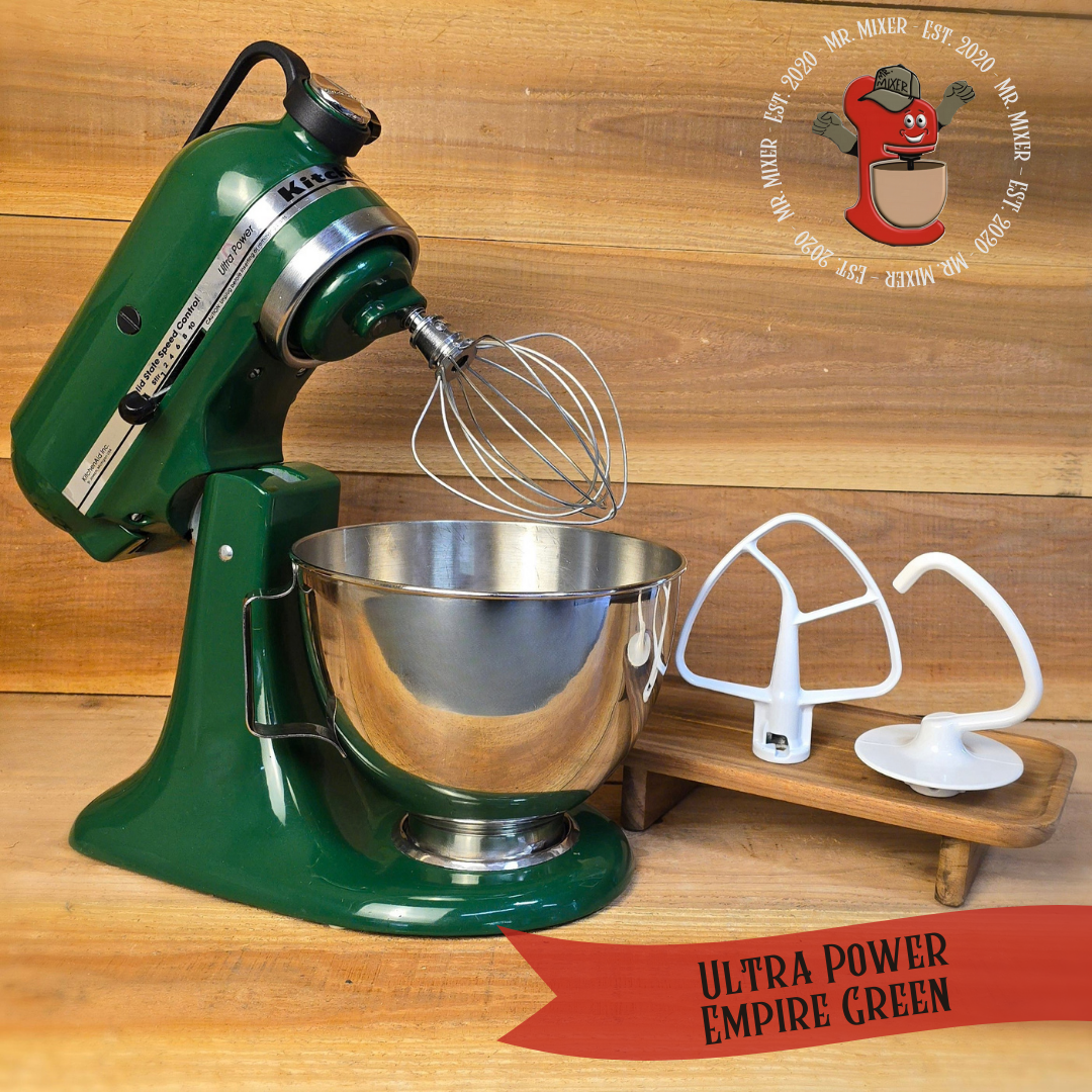 Mr. Mixer Upgraded KitchenAid Ultra Power / Tilt Head (KSM90DGN) 5 Quart Empire Green with Coated Attachments #73