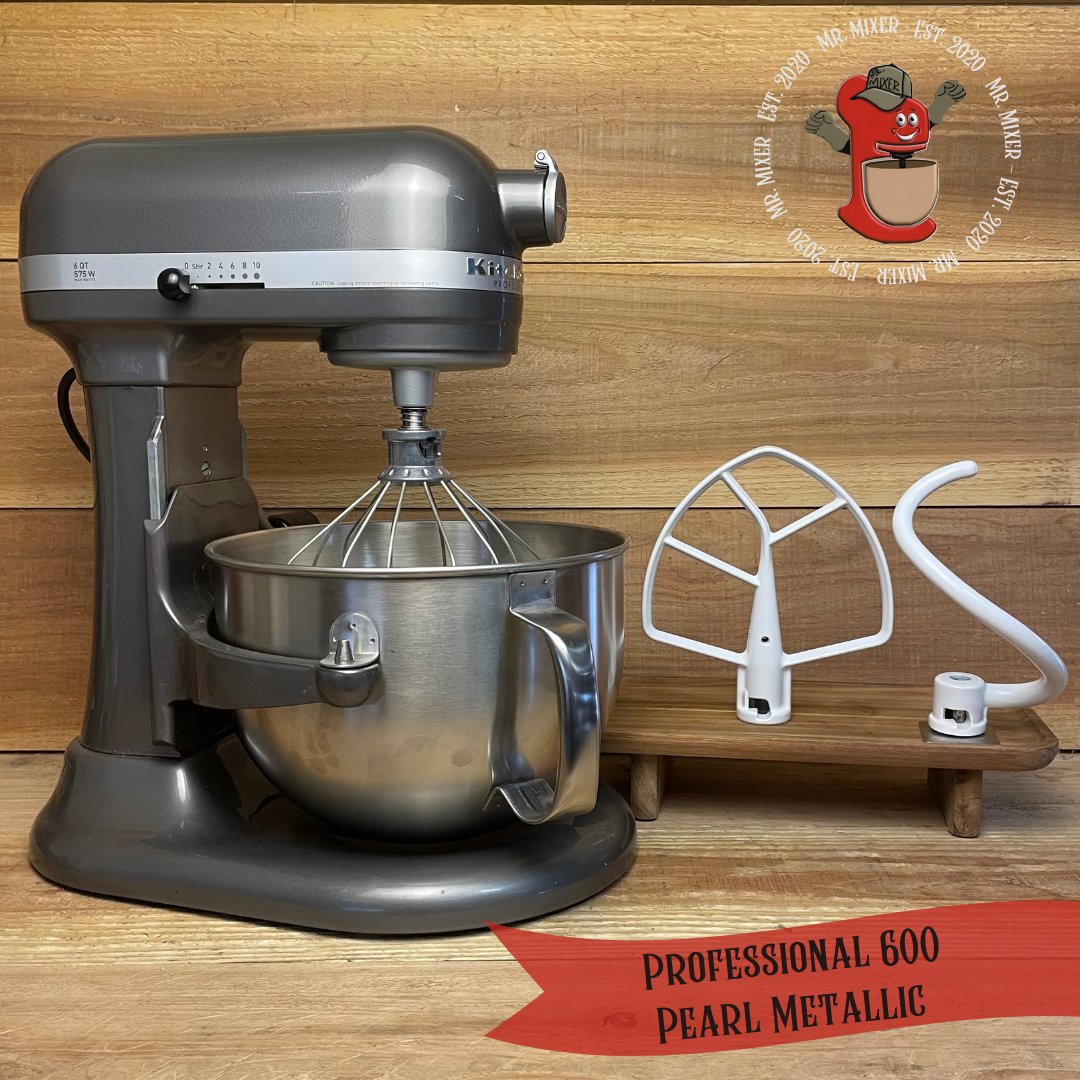 Mr. Mixer Upgraded KitchenAid Professional 600 (KP26M1XPM) 6 Quart Pearl Metallic With Coated Attachments #539